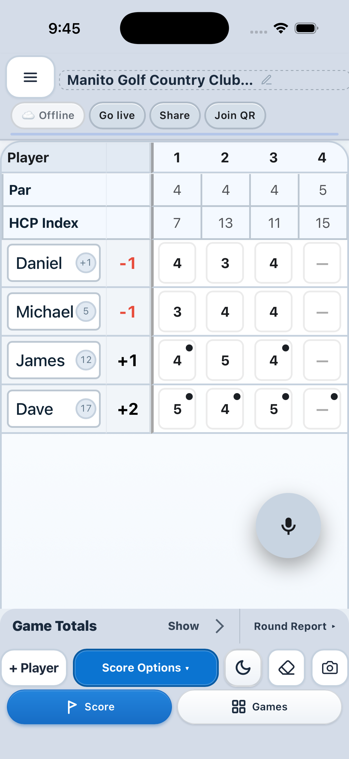 A live light-mode round in the StakeMarker scorecard