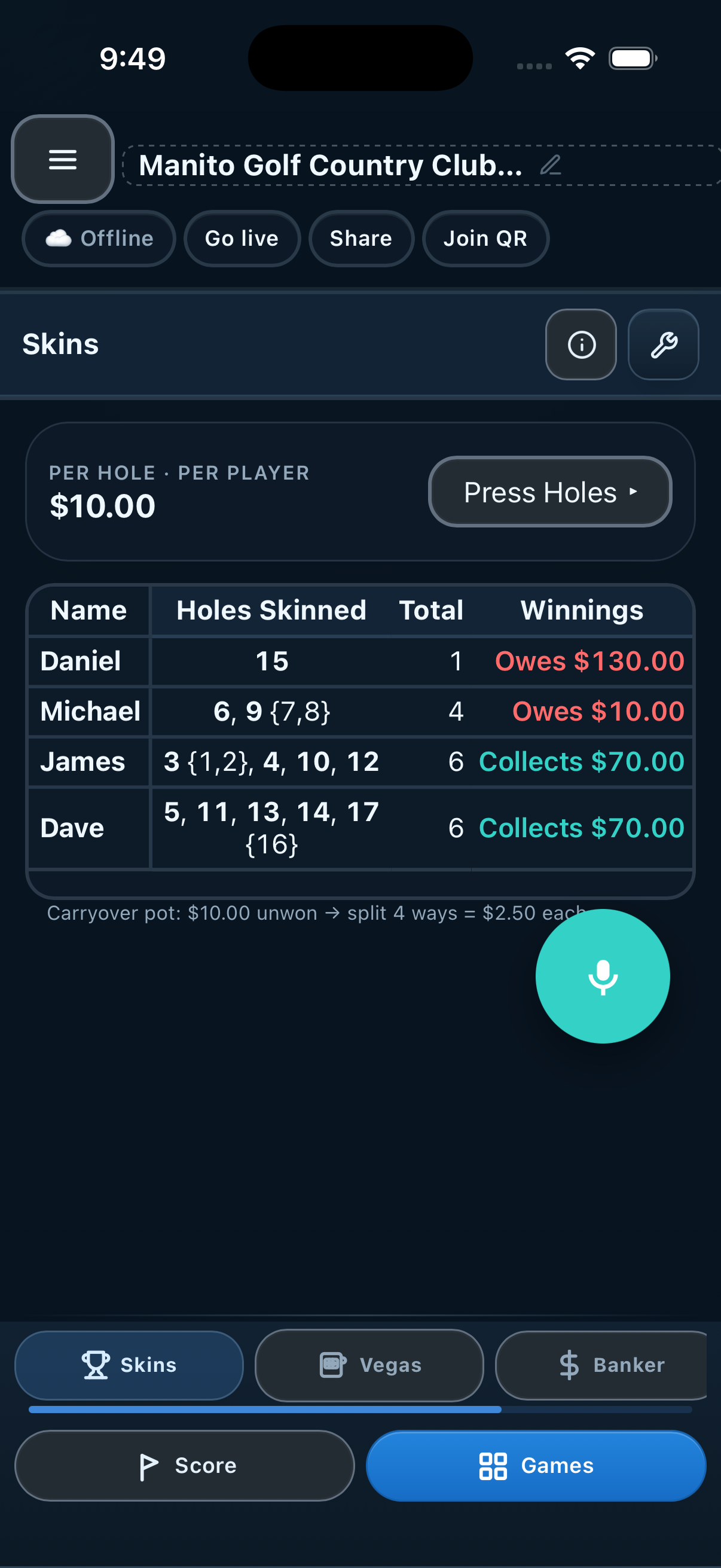 StakeMarker Skins results showing winners and running payouts